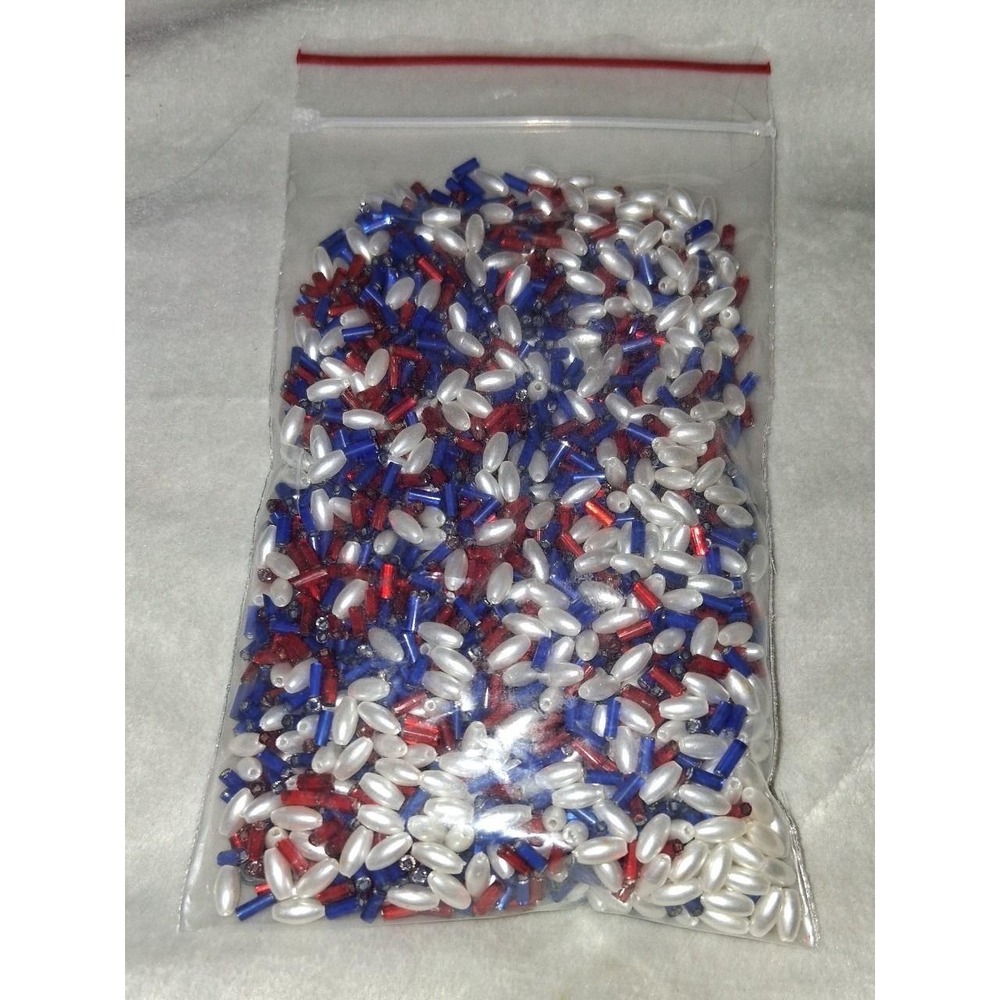 Vintage Mixed Craft Bead Lot Glass Bugle Beads Red White Blue Jewelry Ornament